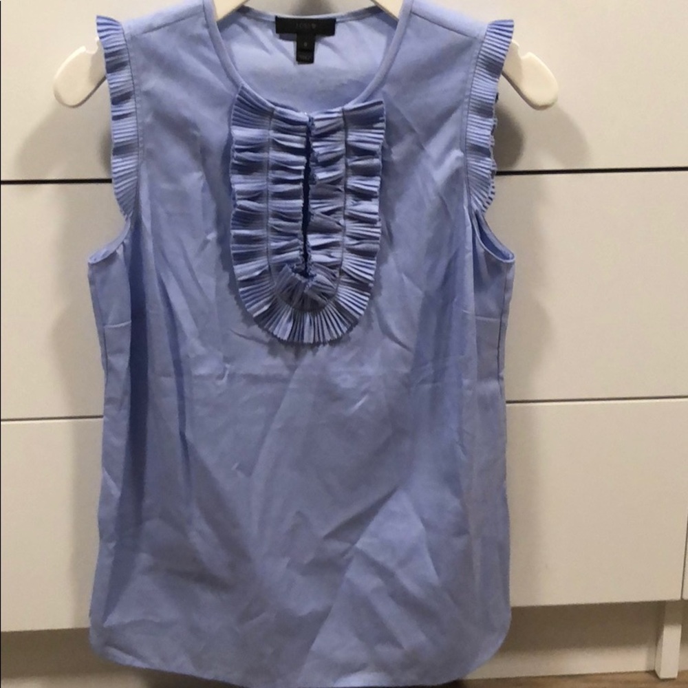 J.Crew Blue Ruffle Neck Top